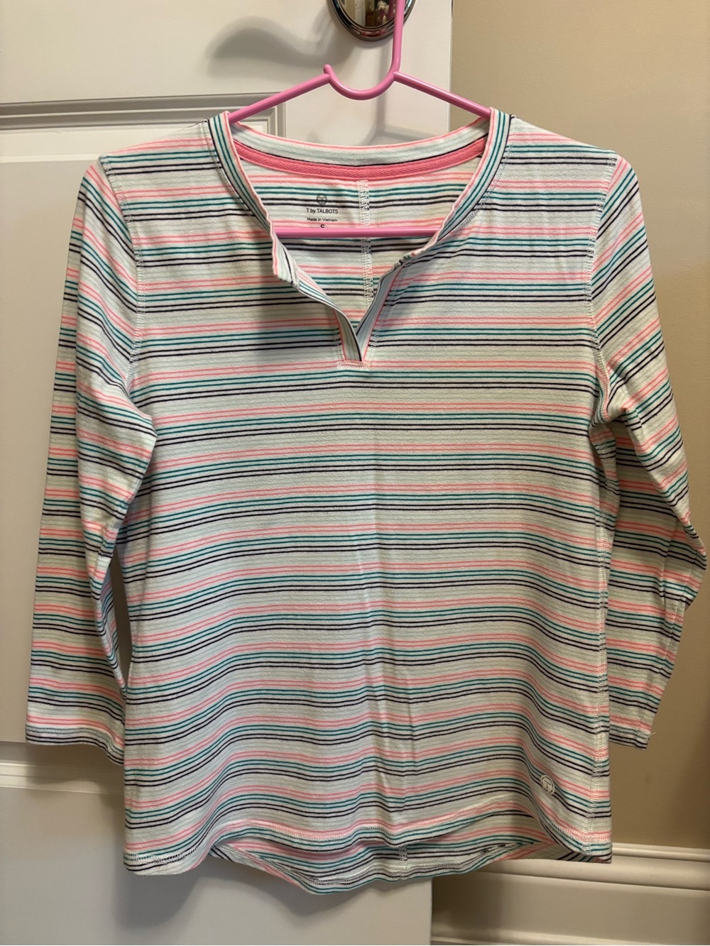 Talbots Striped Henley 3/4 length Sleeve Teeshirt